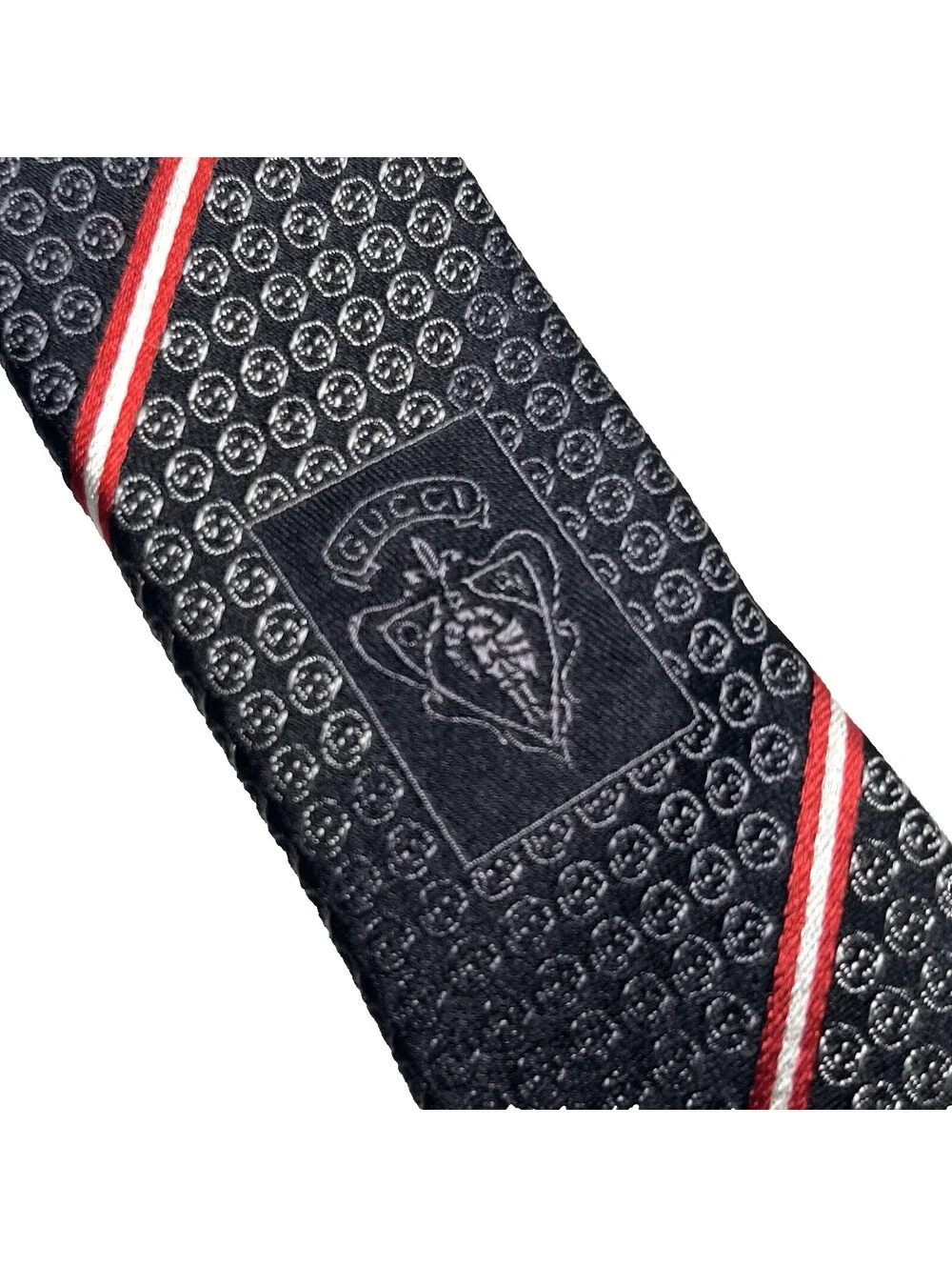 Gucci Men's Neck Tie Made in Italy Navy Red White GG Logo Vintage